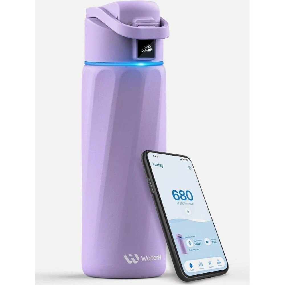 WaterH Boost Smart Water Bottle 24oz Hydration Reminder Stainless Steel Purple